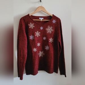 Croft & Barrow Marled Rolled Hem Pullover Sweater, Women's XL, Red Snowflakes